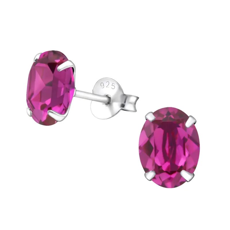 Zilveren Kristallen Oorbellen ovaal - 6x4mm / Roze -