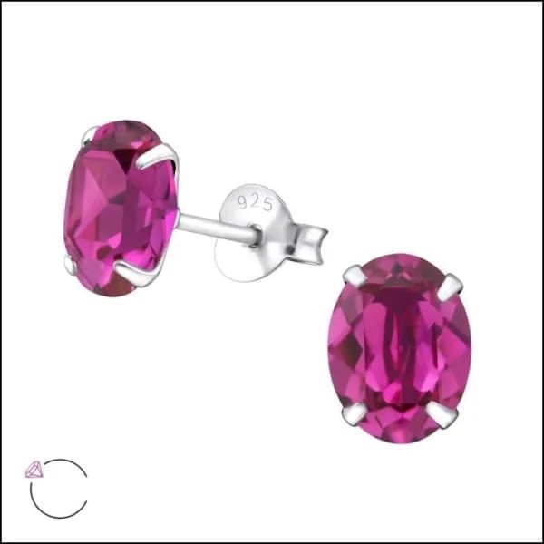 Zilveren Kristallen Oorbellen ovaal - 6x4mm / Roze -