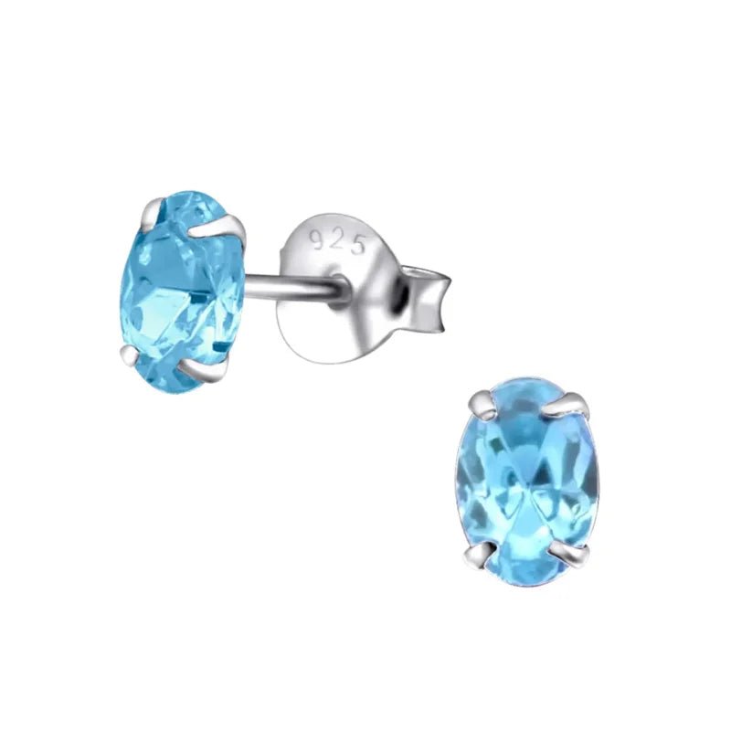 Zilveren Kristallen Oorbellen ovaal - 6x4mm / Aqua Blauw -