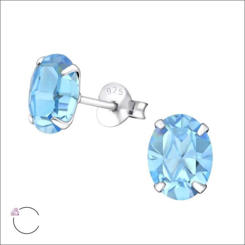 Zilveren Kristallen Oorbellen ovaal - 6x4mm / Aqua Blauw -