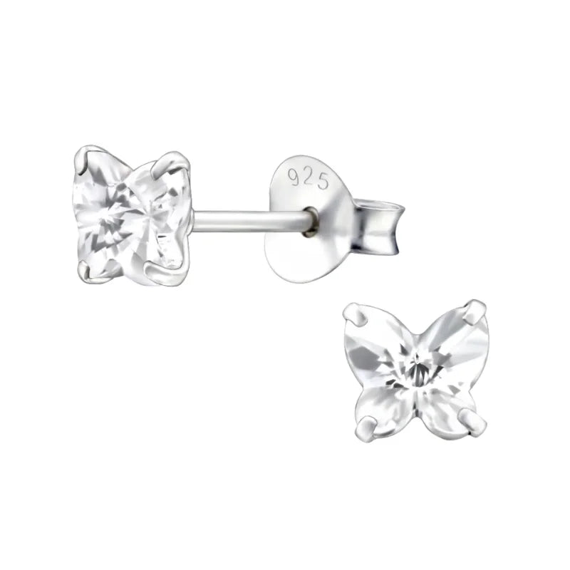 925 Zilveren Vlinder Oorbellen met Kristal 8mm - Sprankelende Vlindertjes - Transparant -