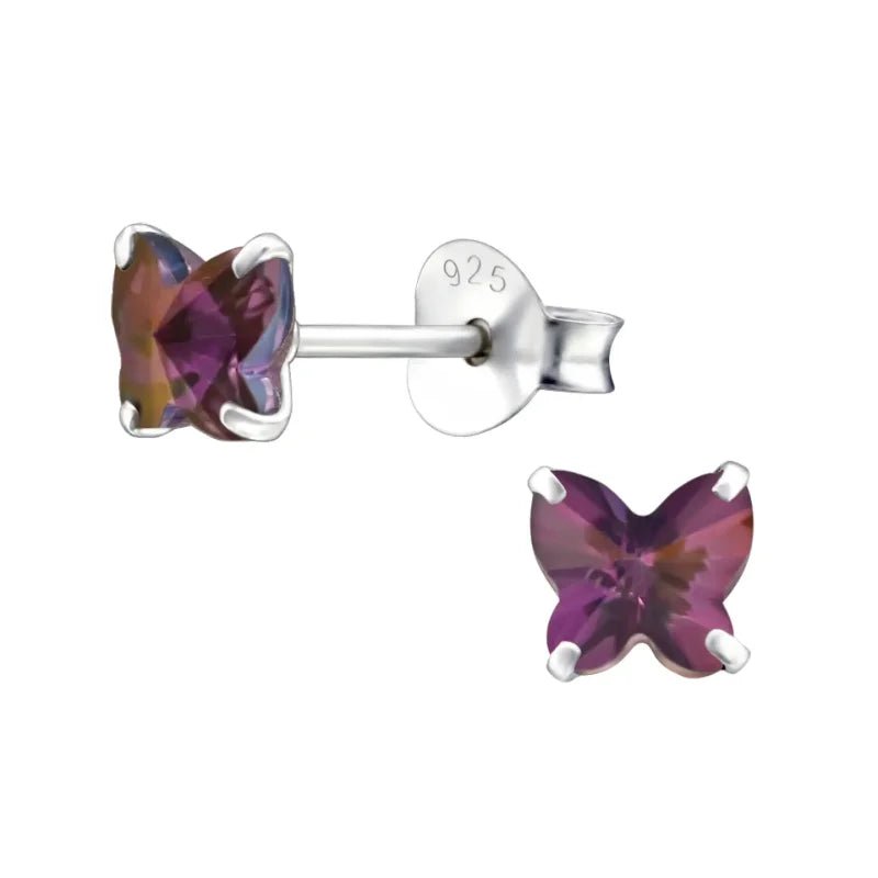 925 Zilveren Vlinder Oorbellen met Kristal 8mm - Sprankelende Vlindertjes - Astral Roze -
