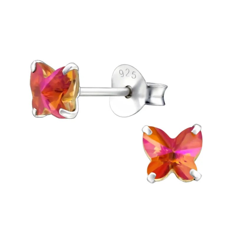 925 Zilveren Vlinder Oorbellen met Kristal 8mm - Sprankelende Vlindertjes - Licht Paars -