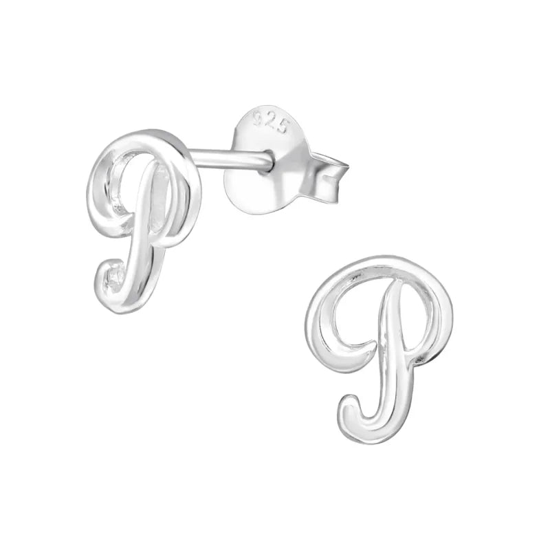 Stijlvolle Zilveren Initiaal Oorbellen - P-8x6mm -