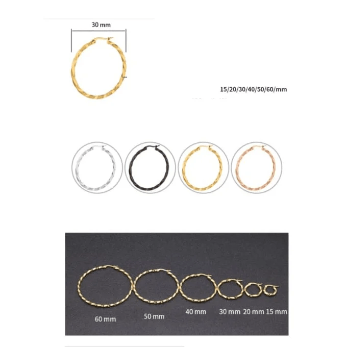 RVS Gedraaide Oorringen - Dames hoops - Goudkleurig / 30mm -