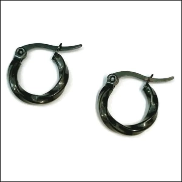 RVS Gedraaide Oorringen - Dames hoops - Zwart / 15mm -
