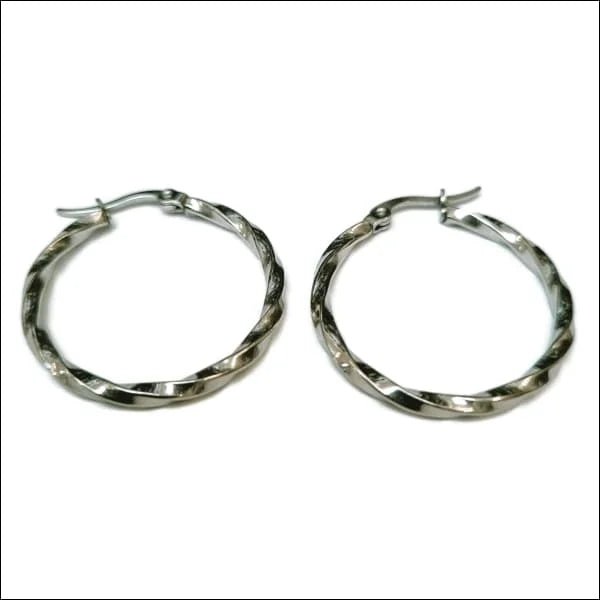 RVS Gedraaide Oorringen - Dames hoops - Zilverkleurig / 30mm -
