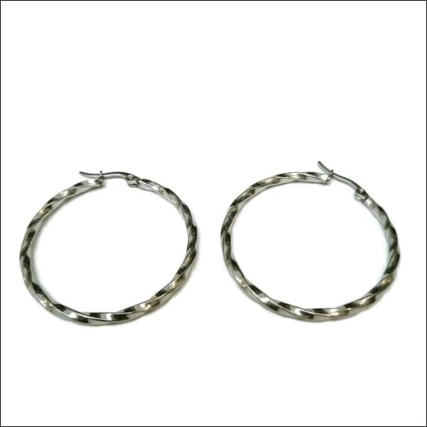 RVS Gedraaide Oorringen - Dames hoops - Zilverkleurig / 40mm -