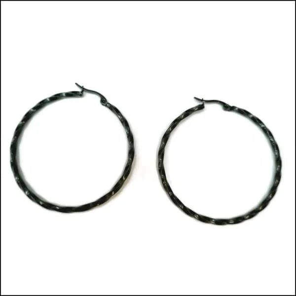 RVS Gedraaide Oorringen - Dames hoops - Zwart / 50mm -