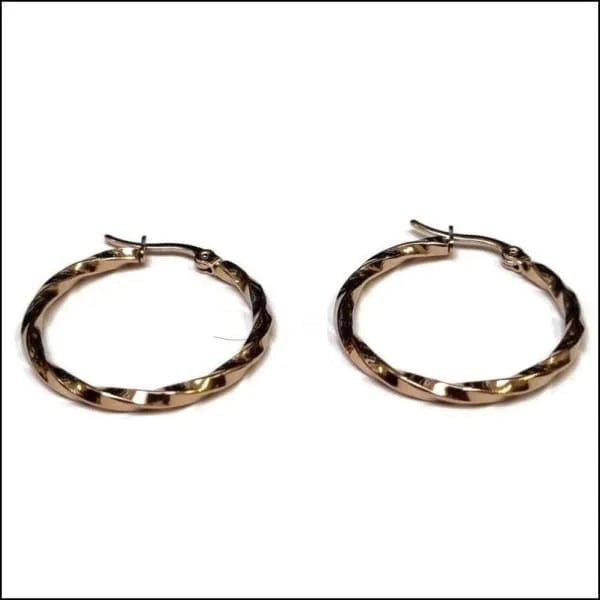 RVS Gedraaide Oorringen - Dames hoops - Ros&Atilde;&copy;kleurig / 30mm -
