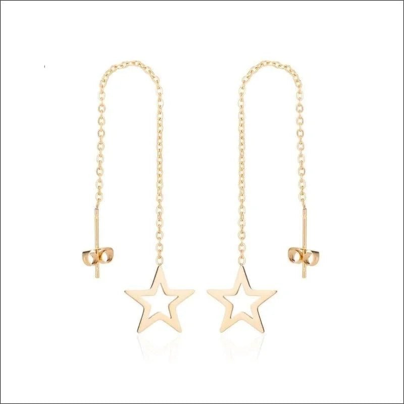 Doortrek Oorbellen Ster Staal - ketting oorhanger - Goudkleurig -
