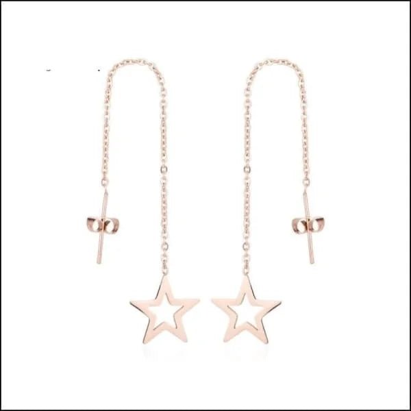 Doortrek Oorbellen Ster Staal - ketting oorhanger - Ros&Atilde;&copy;kleurig -