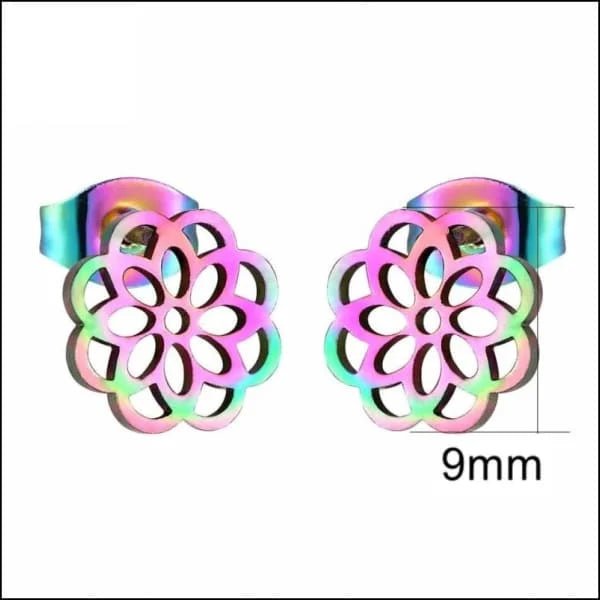 Stalen Oorbellen Bloem - Perfect Cadeau! - Bloem-Multikleur-9mm -