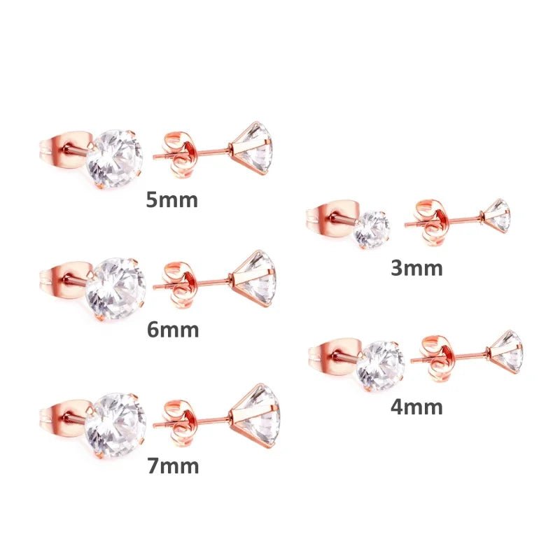 Elegante Stalen Oorbellen met Zirkonia steen - Ros&Atilde;&copy;kleurig / 7mm -