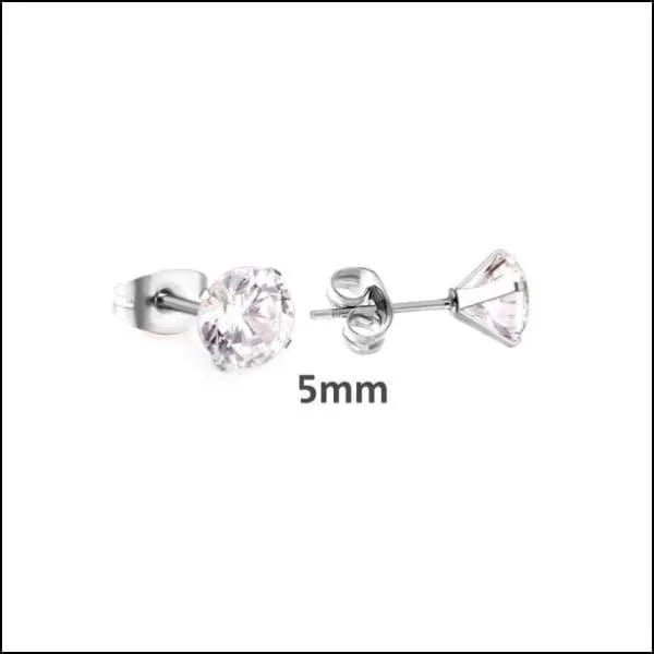 Elegante Stalen Oorbellen met Zirkonia steen - Zilverkleurig / 5mm -