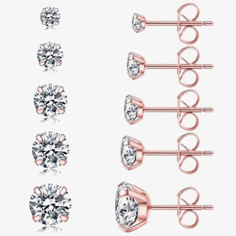 Elegante Stalen Oorbellen met Zirkonia steen - Ros&Atilde;&copy;kleurig / 2mm -