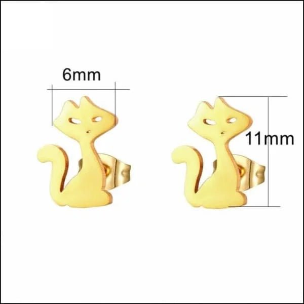 RVS Katten Oorbellen Diverse Kleuren - Schattige Poes Oorstekers - Katje Zilverkleur 10x6mm / Staal 
