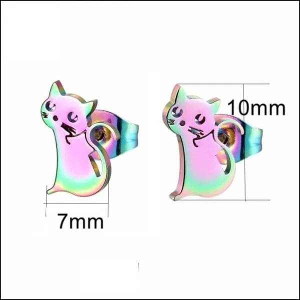 RVS Katten Oorbellen Diverse Kleuren - Schattige Poes Oorstekers - Poes Multikleur 10x7mm / Staal -