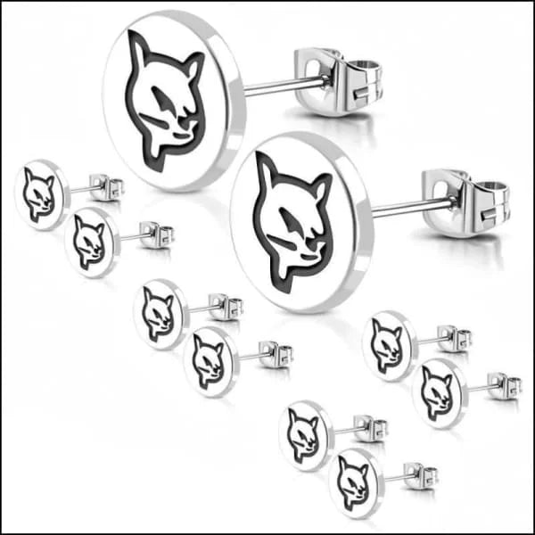 RVS Katten Oorbellen Diverse Kleuren - Schattige Poes Oorstekers - kat rond zilverkleur 10mm / Staal