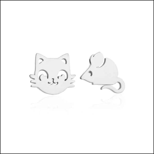 RVS Katten Oorbellen Diverse Kleuren - Schattige Poes Oorstekers - Zwarte kat 10x7mm / Staal -