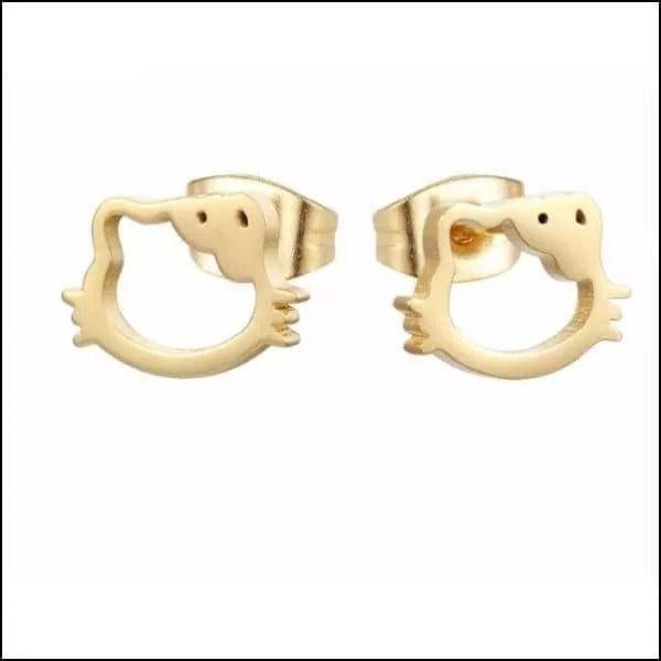 RVS Katten Oorbellen Diverse Kleuren - Schattige Poes Oorstekers - Hello Kitty Goudkleur 7x10mm / St