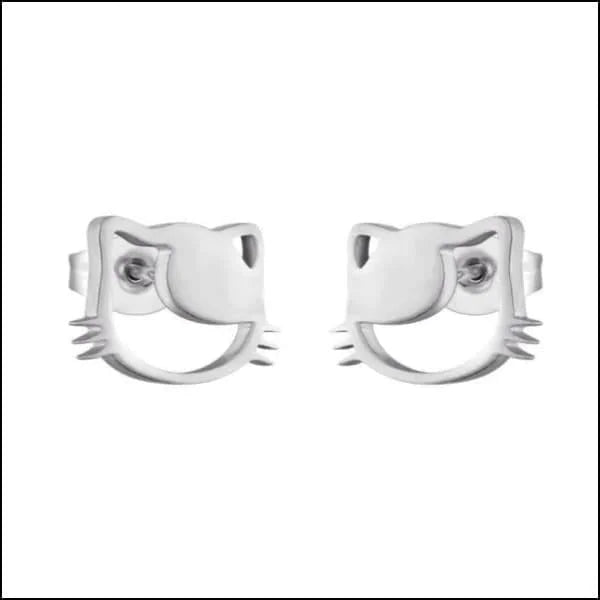 RVS Katten Oorbellen Diverse Kleuren - Schattige Poes Oorstekers - Hello Kitty zilverkleur 7x10mm / 