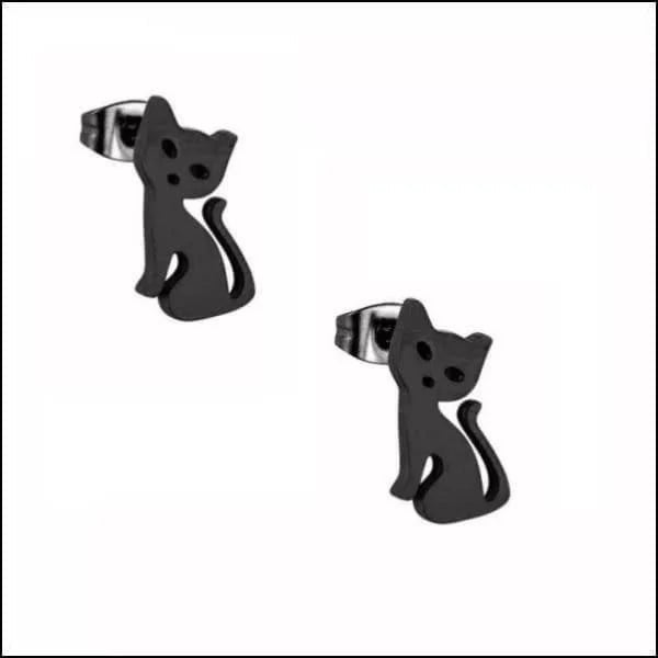 RVS Katten Oorbellen Diverse Kleuren - Schattige Poes Oorstekers - Zwarte kat 10x6mm / Staal -