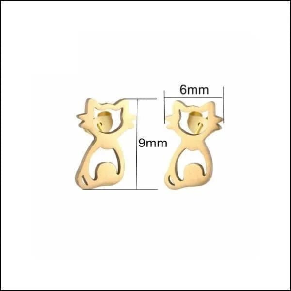 RVS Katten Oorbellen Diverse Kleuren - Schattige Poes Oorstekers - Poes Goudkleur 9x6mm / Staal -