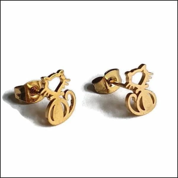 RVS Katten Oorbellen Diverse Kleuren - Schattige Poes Oorstekers - Poes Goudkleur 9x6mm / Staal -