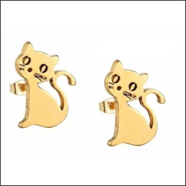 RVS Katten Oorbellen Diverse Kleuren - Schattige Poes Oorstekers - Poes Goudkleurig 10x8mm / Staal -