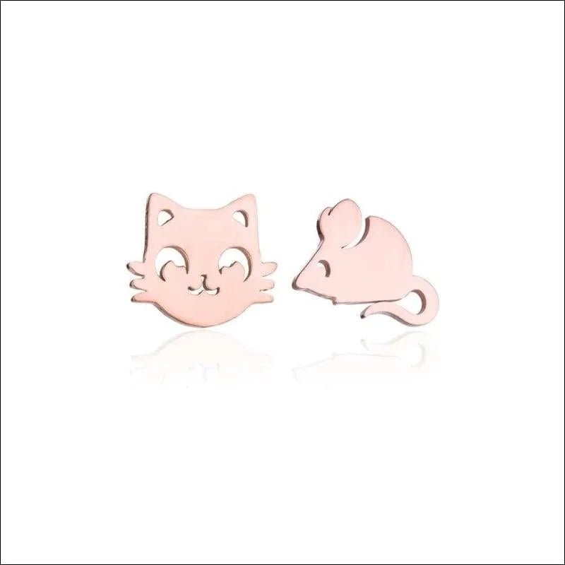 RVS Katten Oorbellen Diverse Kleuren - Schattige Poes Oorstekers - Poes Goudkleurig 10x8mm / Staal -