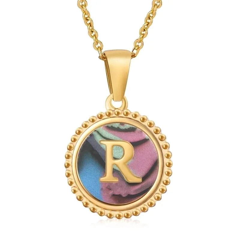 letter Ketting met Abalone Schelp - R - Dames