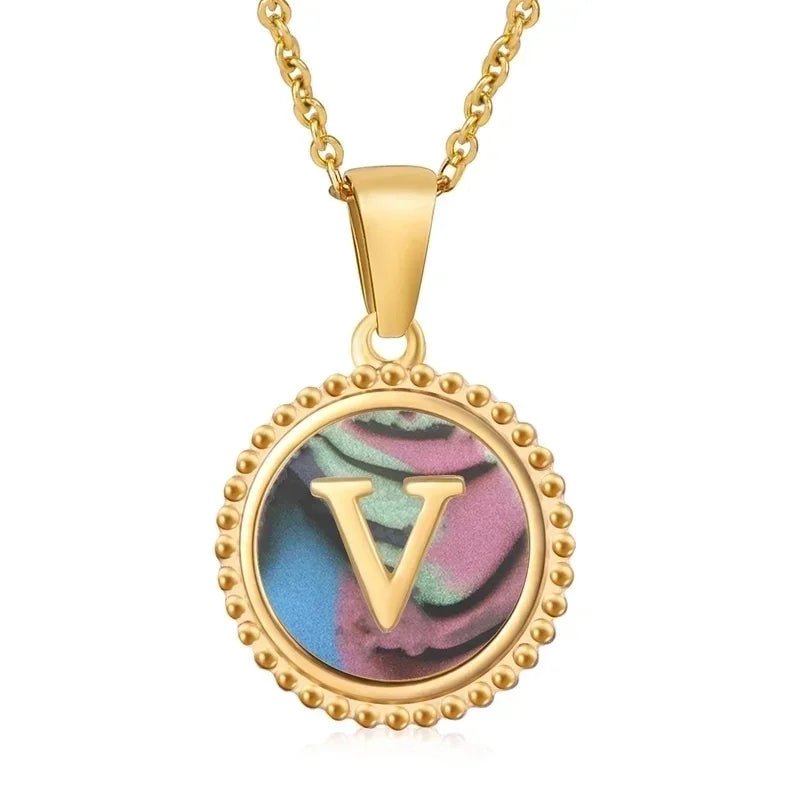 letter Ketting met Abalone Schelp - V - Dames