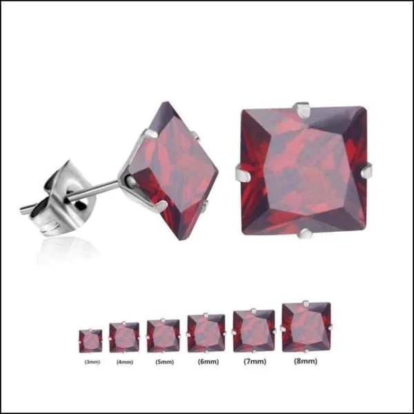 RVS Vierkante Zirkonia Oorbellen  - Tijdloze Oorstekers - Zilverkleurig / Zwart / 5mm -