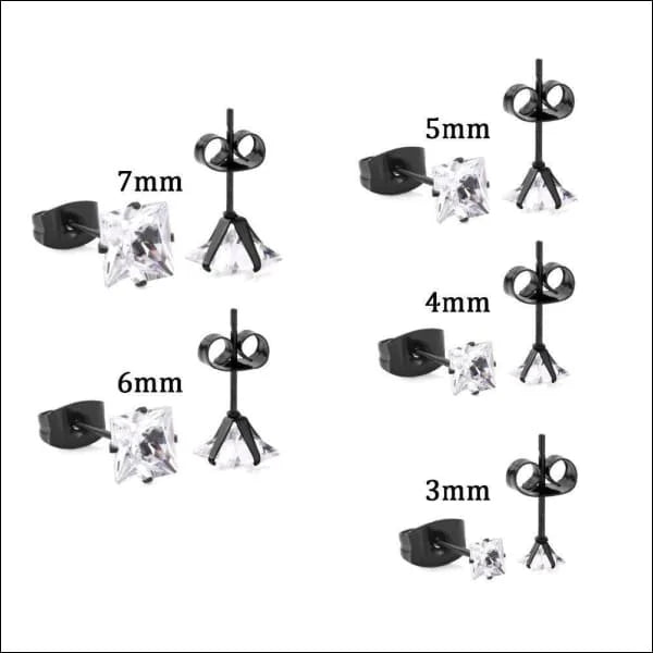 RVS Vierkante Zirkonia Oorbellen  - Tijdloze Oorstekers - Zilverkleurig / Geel / 8mm -