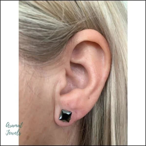 RVS Vierkante Zirkonia Oorbellen  - Tijdloze Oorstekers - Zilverkleurig / Geel / 4mm -