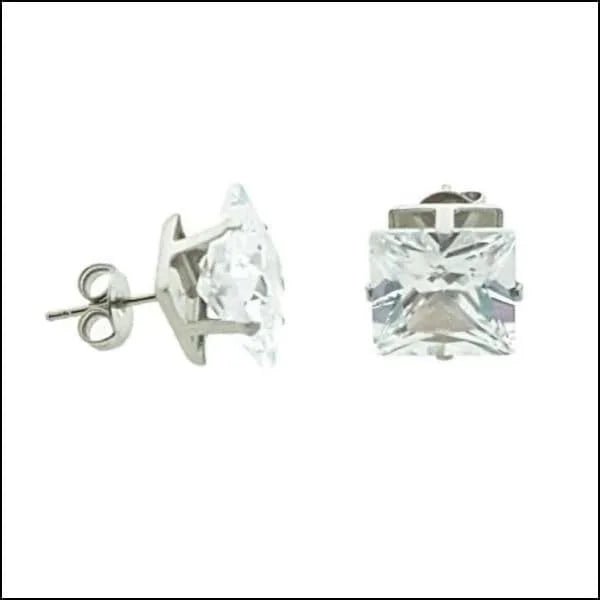 RVS Vierkante Zirkonia Oorbellen  - Tijdloze Oorstekers - Zilverkleurig / Transparant / 10mm -