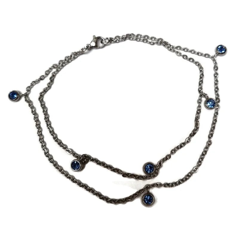 Dubbel Enkelbandje met Zirkonia Steentjes - Transparant - Unisex