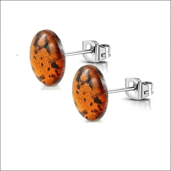 Modieuze Ronde Stalen Oorbellen 12mm - Oranje-Zwart -