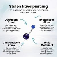 Luxe Kristallen Stalen Navelpiercing met steentje - Donker Blauw-Transparant - Unisex