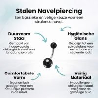 Luxe Kristallen Stalen Navelpiercing met steentje - Zwart-Transparant - Unisex