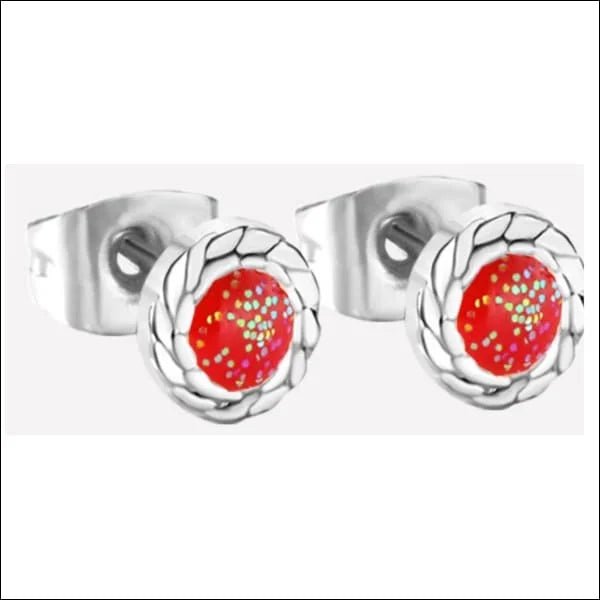 Glitter Oorbellen van Roestvrij Staal - Zilverkleurig / Rood -