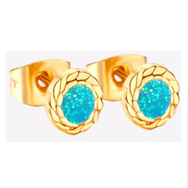 Glitter Oorbellen van Roestvrij Staal - Goudkleurig / Wit -