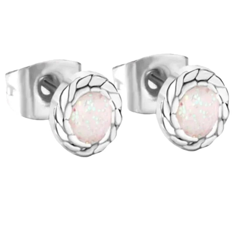 Glitter Oorbellen van Roestvrij Staal - Zilverkleurig / Wit -