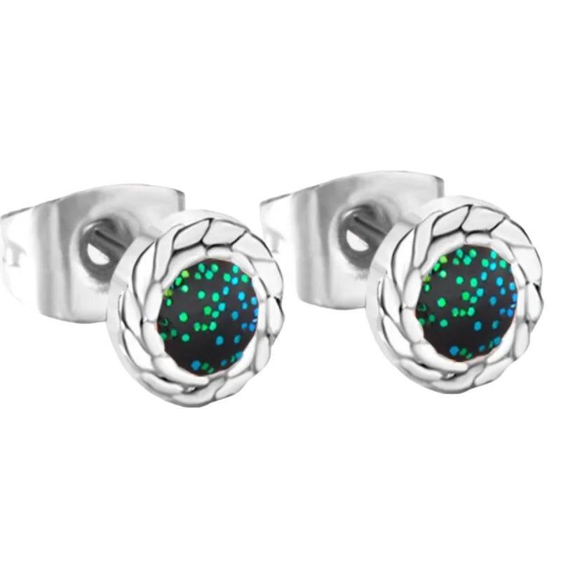 Glitter Oorbellen van Roestvrij Staal - Zilverkleurig / Zwart -