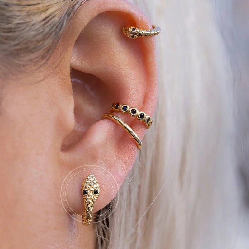 925 Zilveren Slangen Oorringen 10mm met Zirkonia - Snake Hoops - Goudkleurig / Roze -