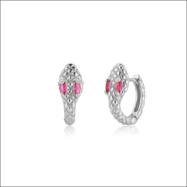 925 Zilveren Slangen Oorringen 10mm met Zirkonia - Snake Hoops - Goudkleurig / Roze -
