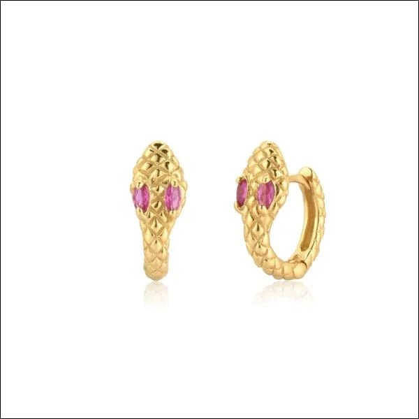 925 Zilveren Slangen Oorringen 10mm met Zirkonia - Snake Hoops - Goudkleurig / Zwart -