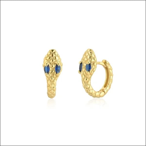 925 Zilveren Slangen Oorringen 10mm met Zirkonia - Snake Hoops - Goudkleurig / Blauw -