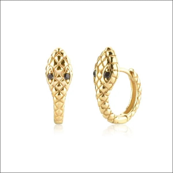 925 Zilveren Slangen Oorringen 10mm met Zirkonia - Snake Hoops - Goudkleurig / Blauw -